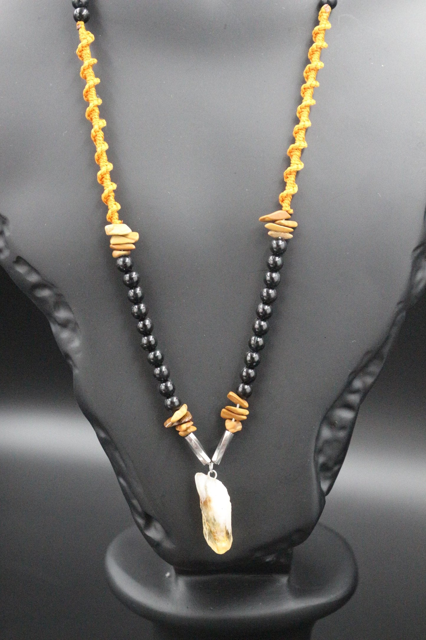 Citrine, Agate and Hand-Woven Necklace - "Sunlight" - Artisan Crafted