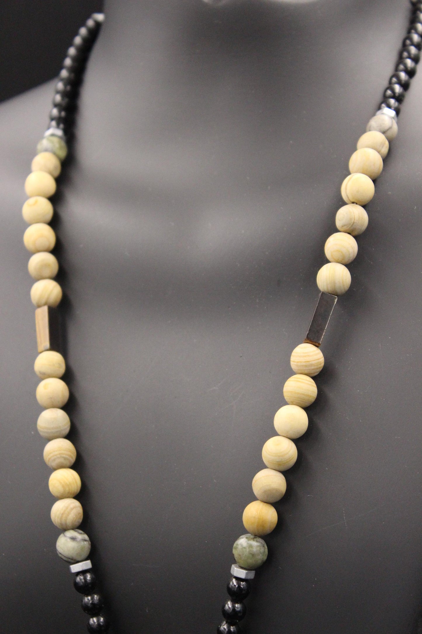 Handmade Tiger's Eye and Petrified Wood Necklace – Natural Stone, Unisex, Modern Design