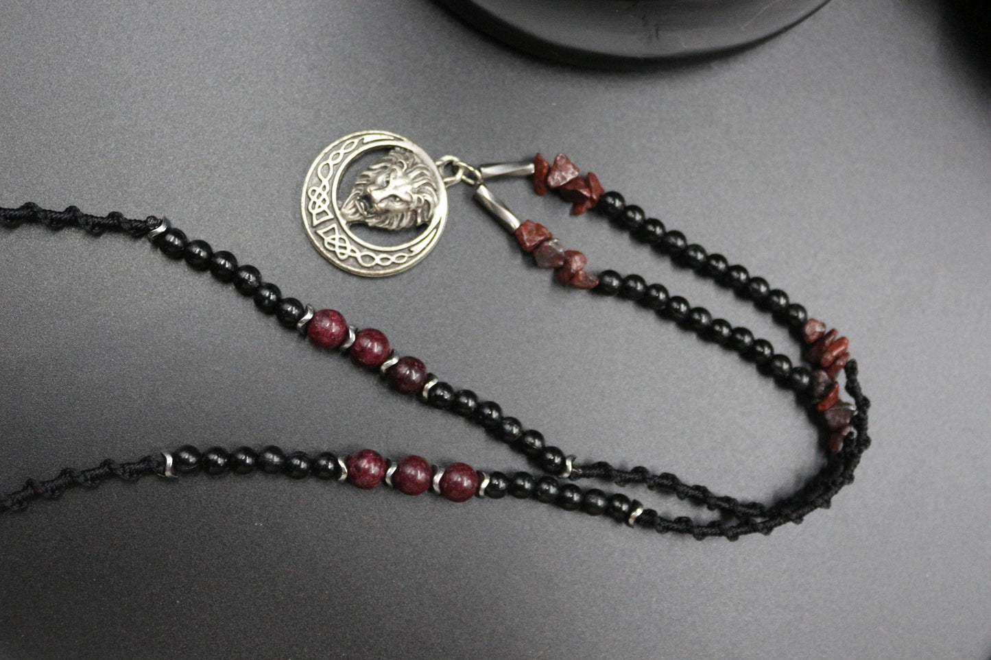 Handmade Lion King Pendant – Custom Design with Jasper & Hematite Natural Stones