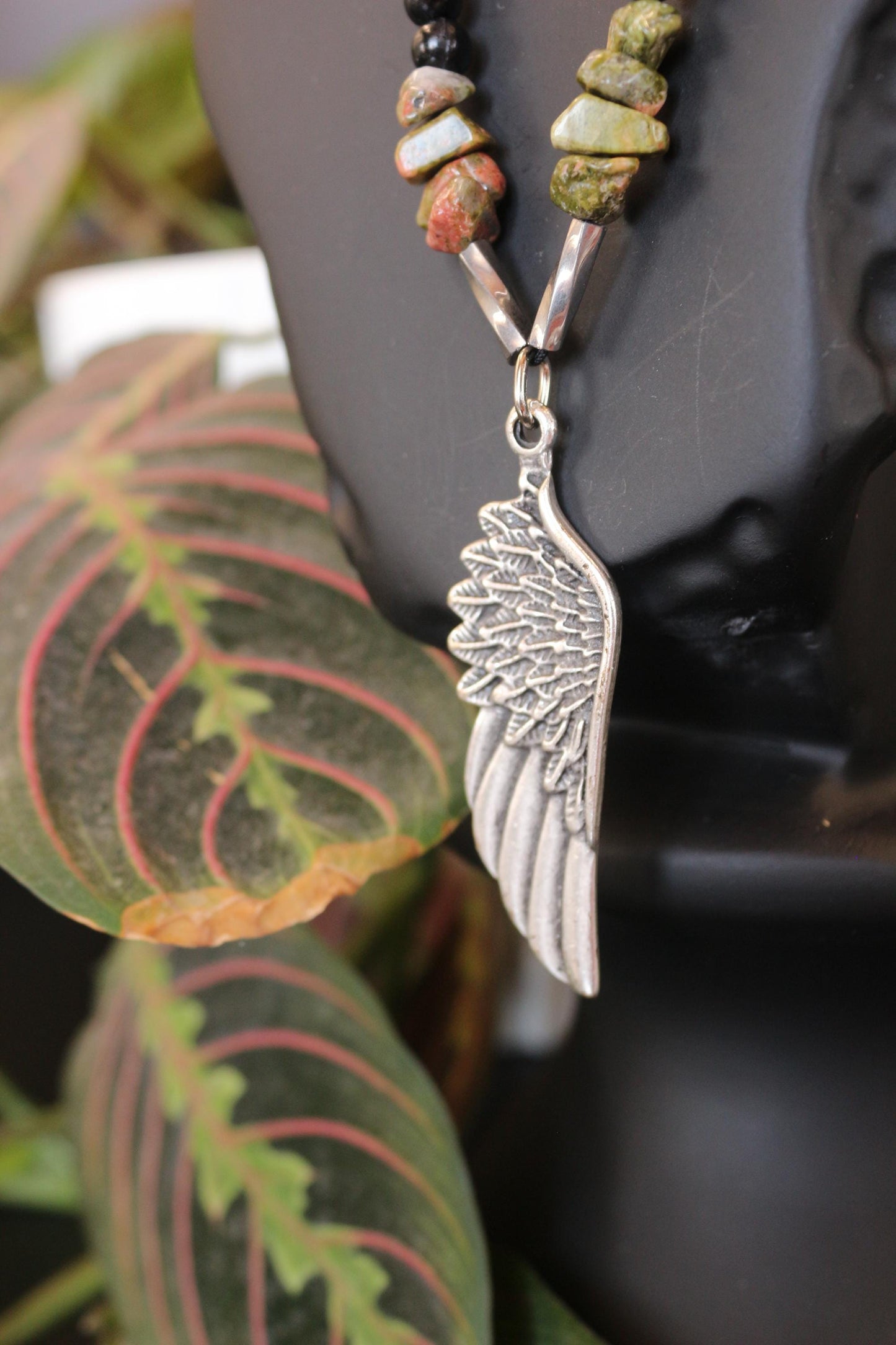 Unakite and Braided Cord Necklace - Handmade, Unique Design
