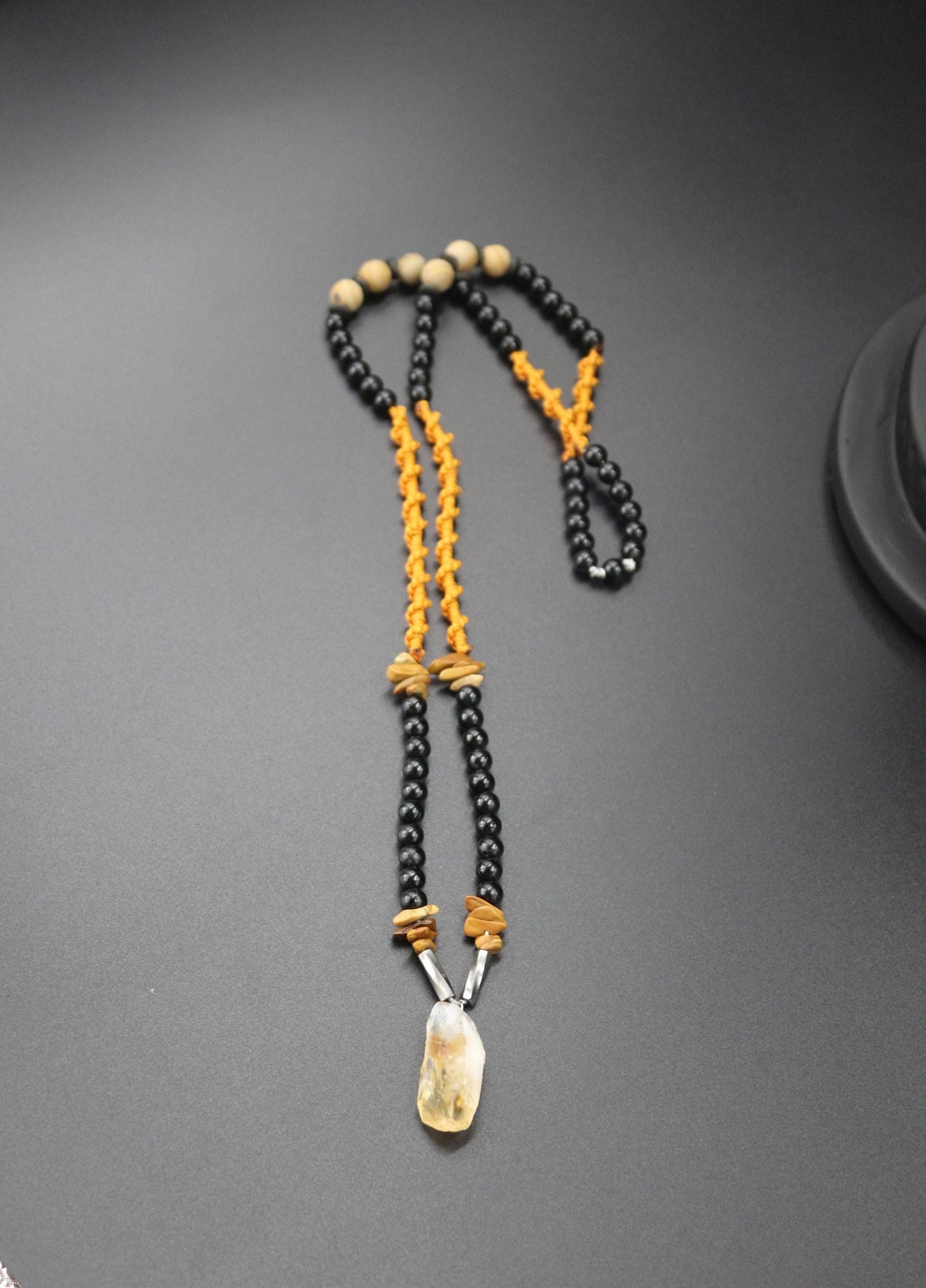 Citrine, Agate and Hand-Woven Necklace - "Sunlight" - Artisan Crafted