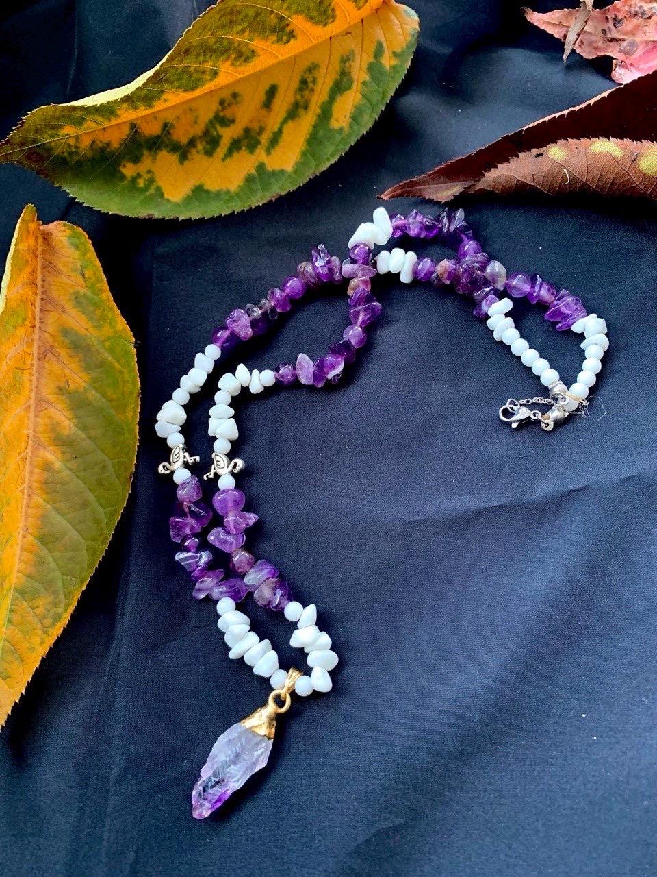 Luxury Women's Necklace | Natural Amethyst & White Agate | Handmade Elegant Jewelry