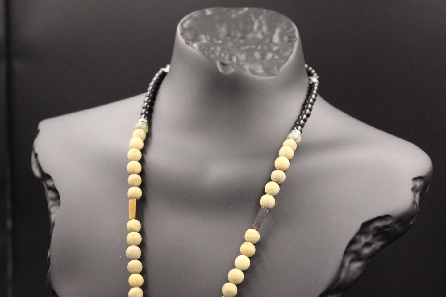 Handmade Tiger's Eye and Petrified Wood Necklace – Natural Stone, Unisex, Modern Design
