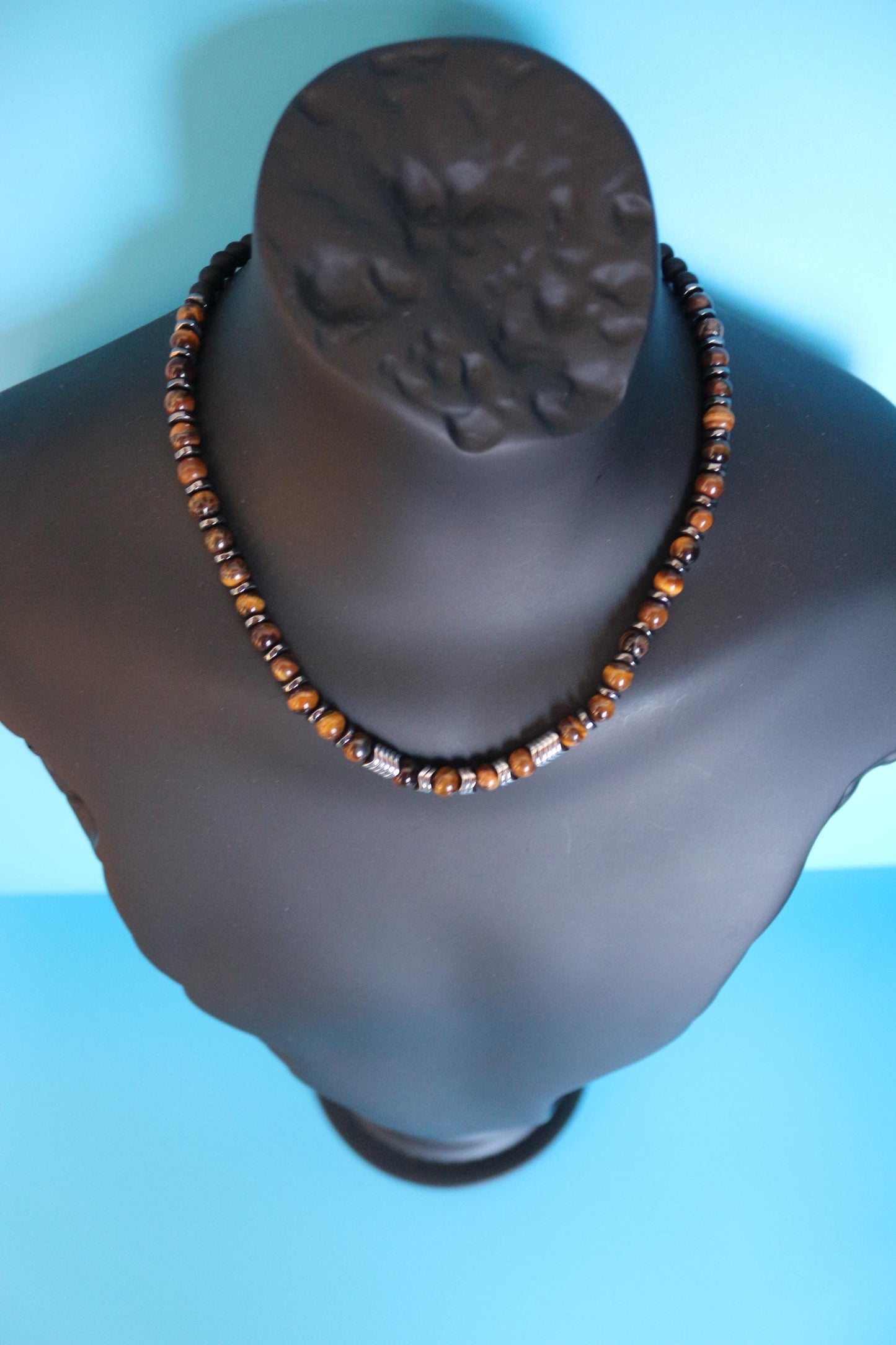 Tiger's Eye, Hematite, and Black Onyx Necklace, Unique Handmade Necklace