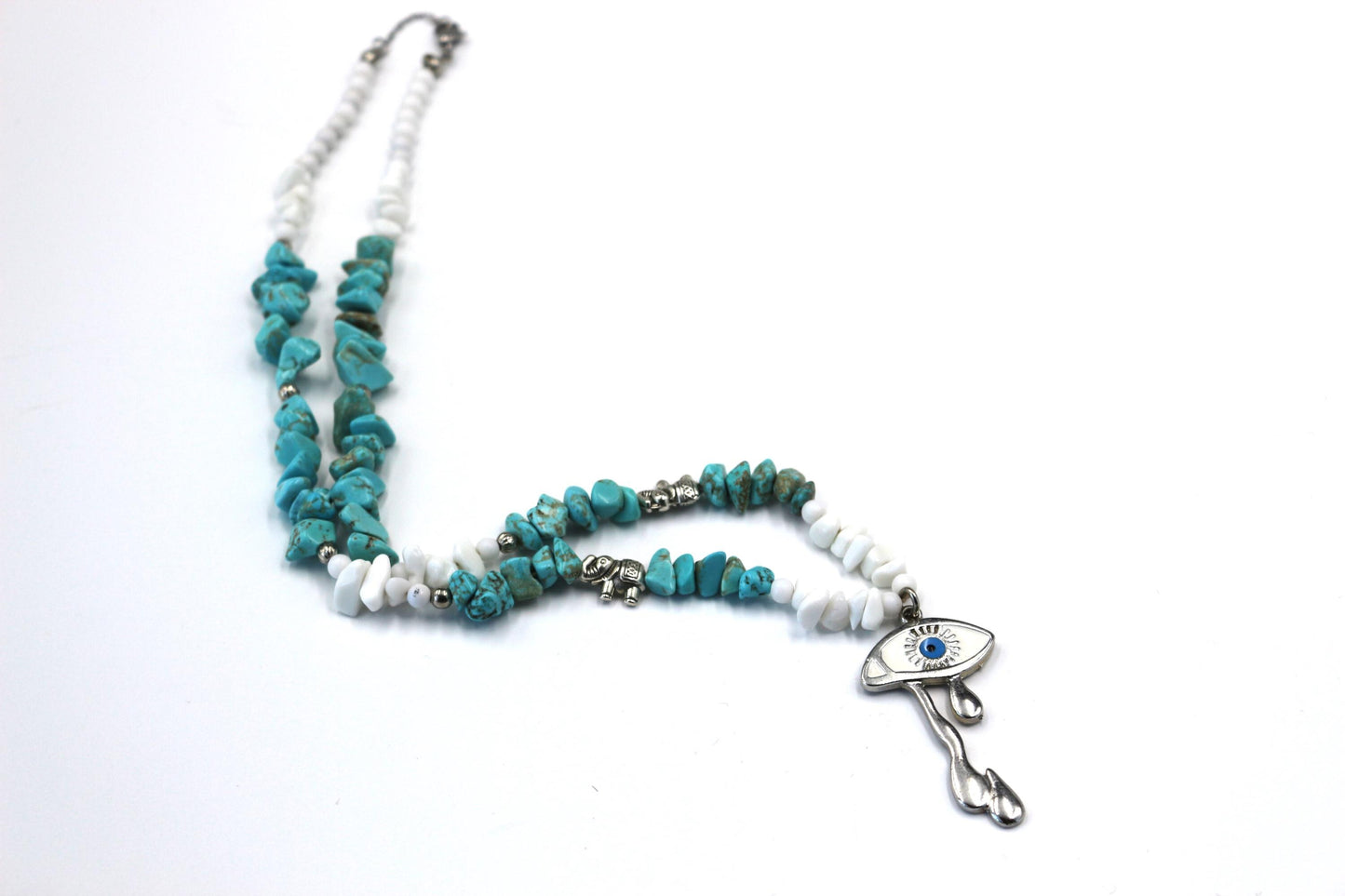 Handmade Turquoise & Howlite Necklace – Eye Protection Amulet, Boho Spiritual Jewelry