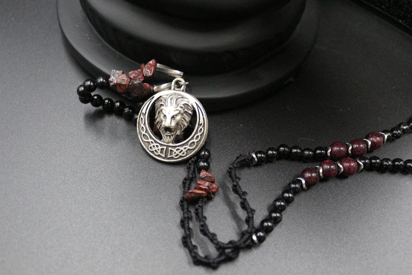 Handmade Lion King Pendant – Custom Design with Jasper & Hematite Natural Stones