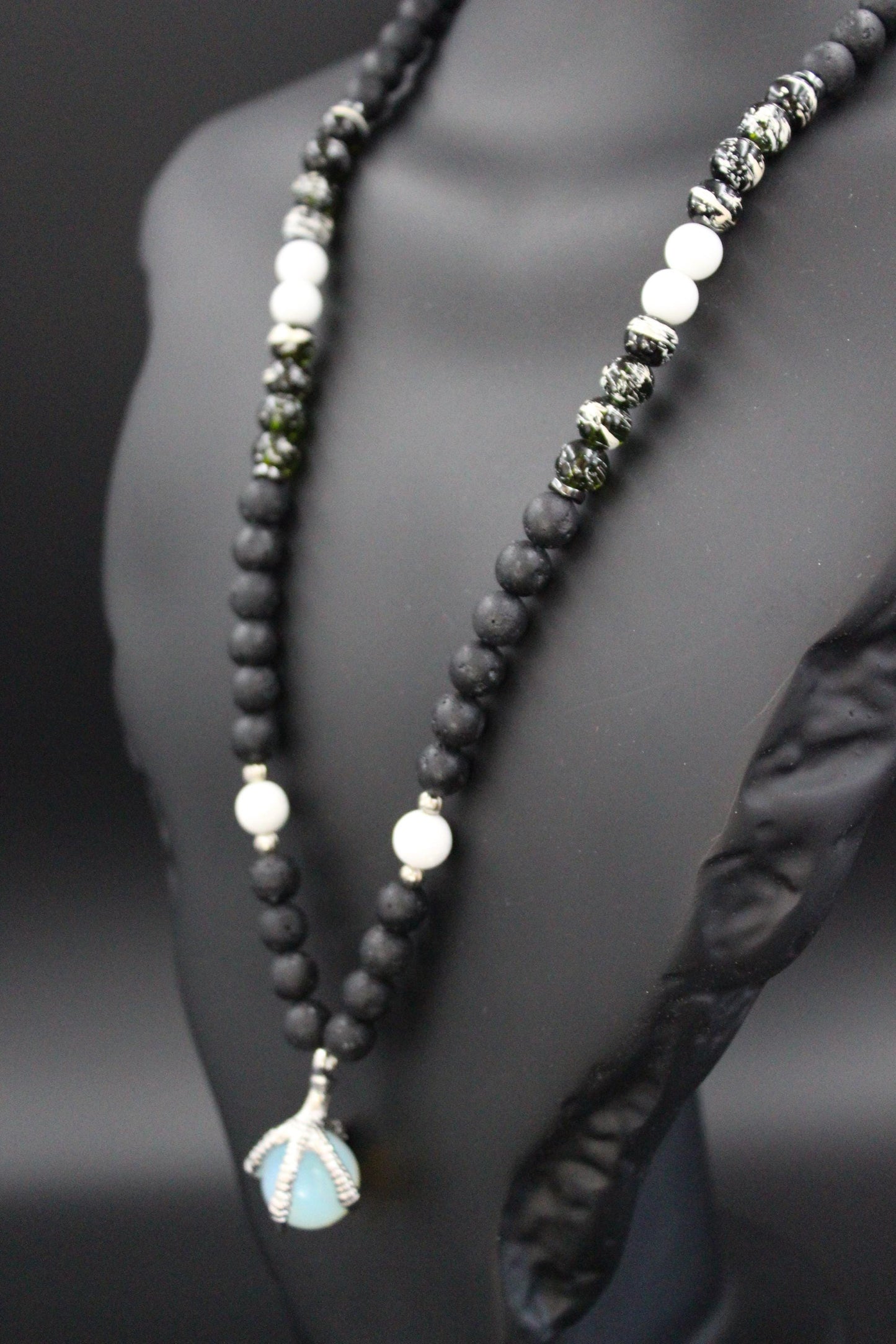 Handmade Volcanic Stone Necklace with 'Bird Claw' Pendant & Opalite – Ethnic Amulet