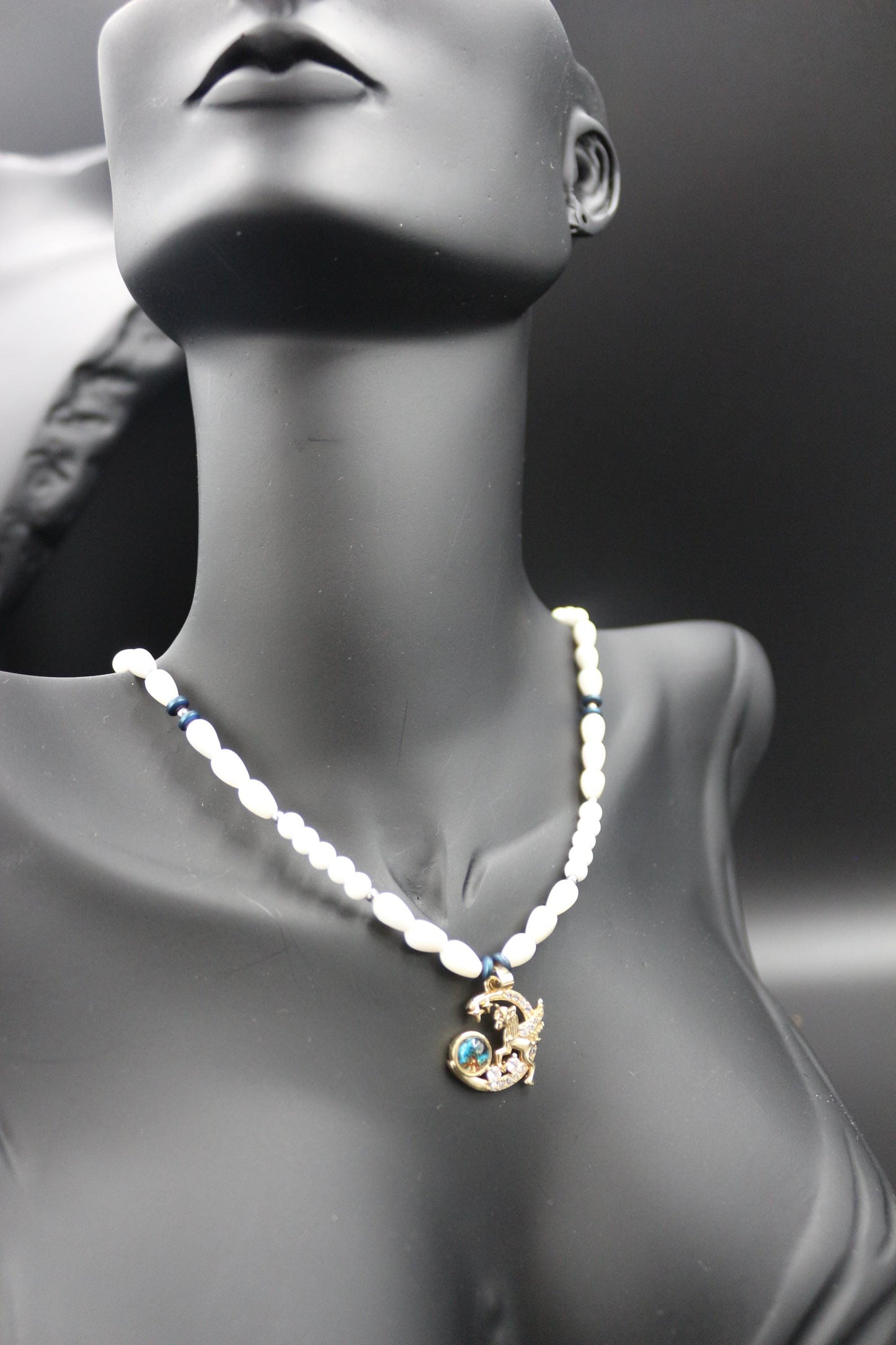 Handmade Pearl-Inspired Necklace with Celestial Pendant – "Moonlit Dream"