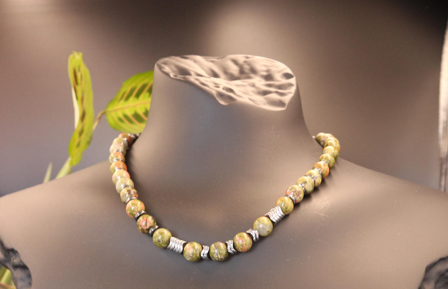 Unakite, Hematite, and Black Onyx Necklace, Unique Handmade Necklace