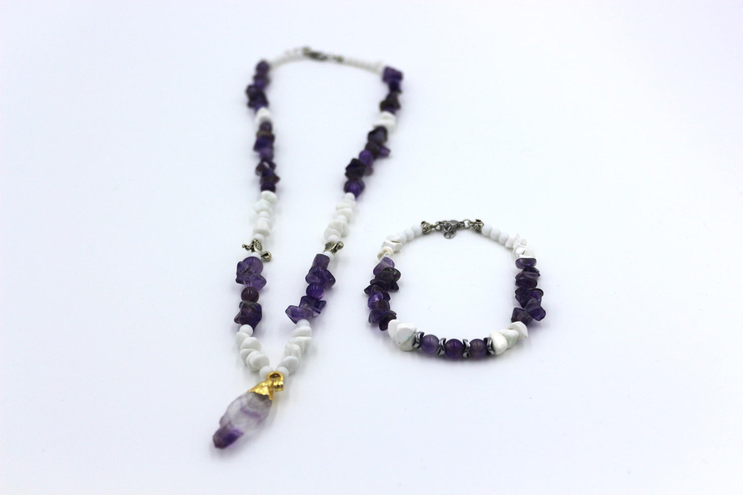 Luxury Women's Necklace | Natural Amethyst & White Agate | Handmade Elegant Jewelry