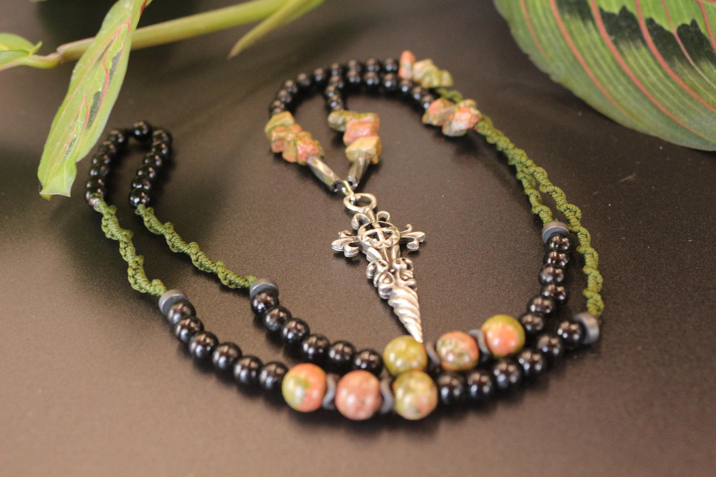 Handmade Unakite Natural Stone Men's Necklace – Special Design, Casual Style, Unique Collection