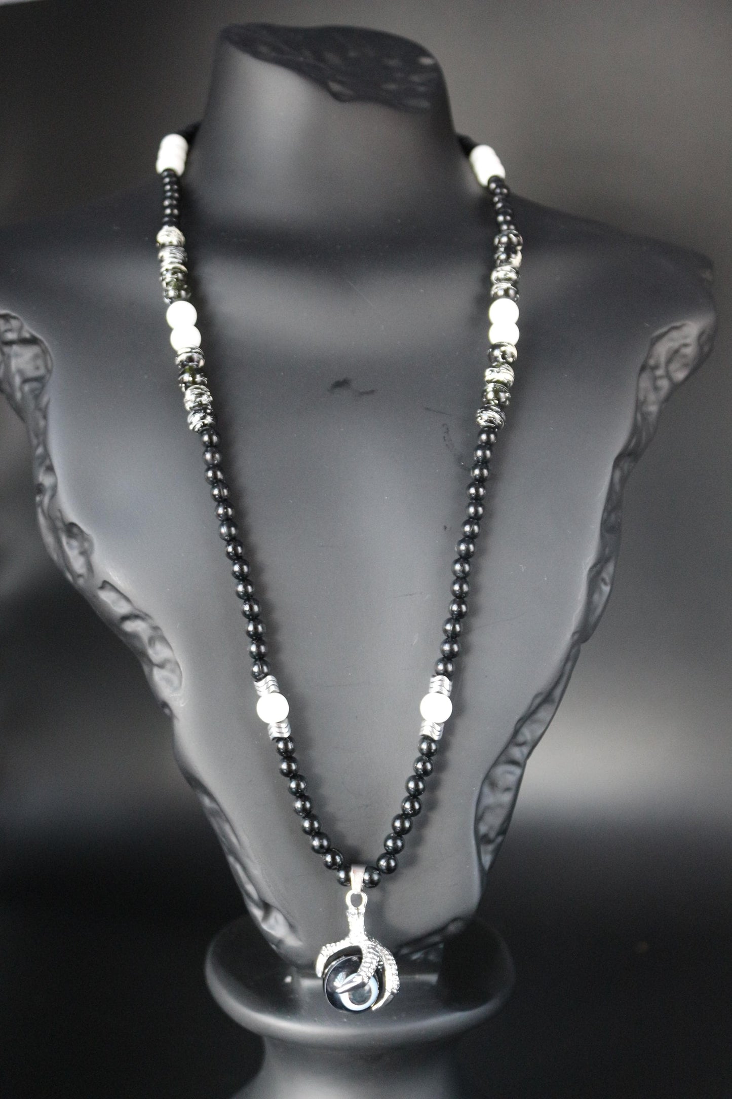 Black Agate Necklace - Handmade, Natural Stone in Eagle Claw