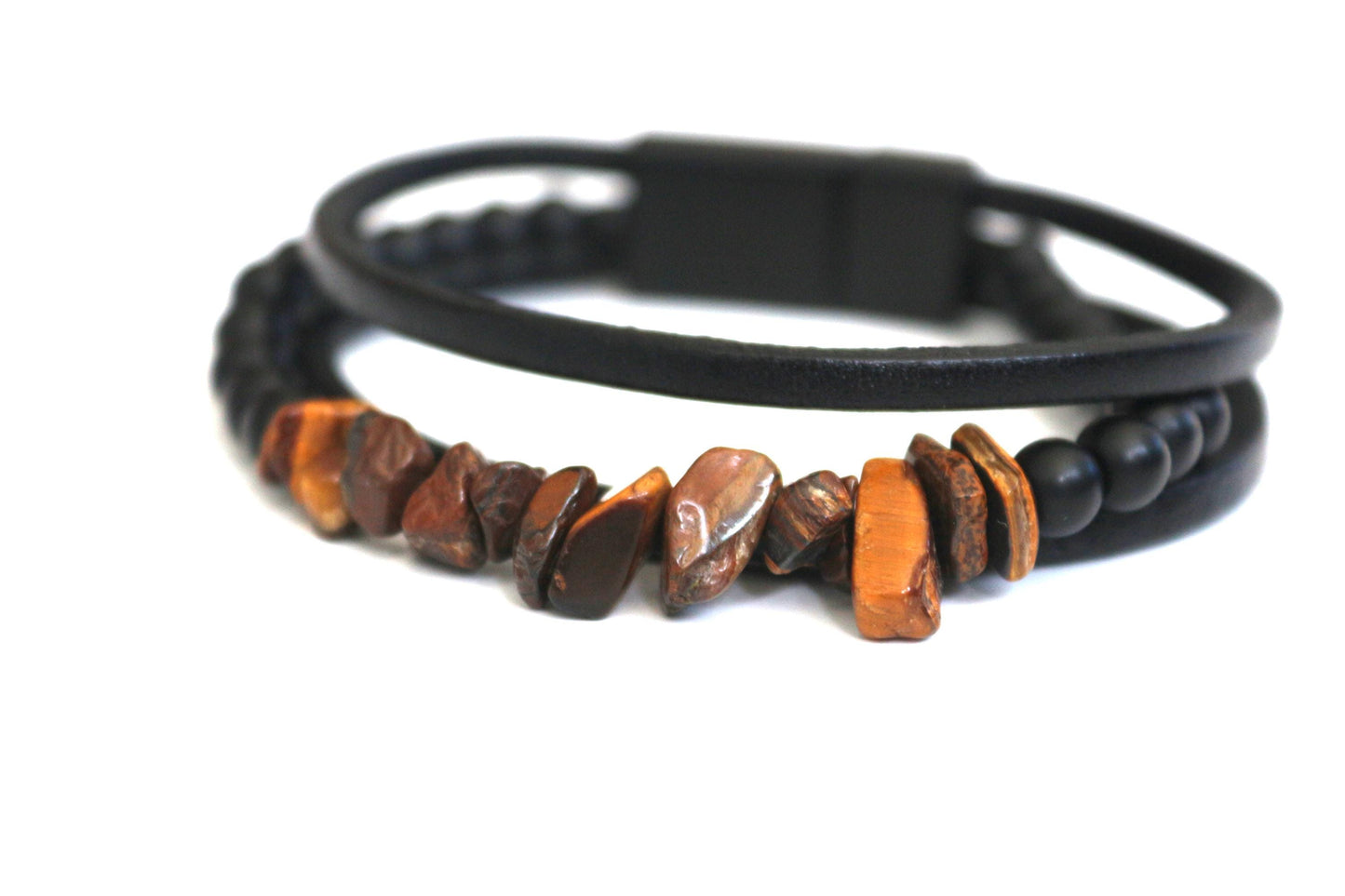 Handmade with Tiger's Eye, Onyx, and Genuine Leather