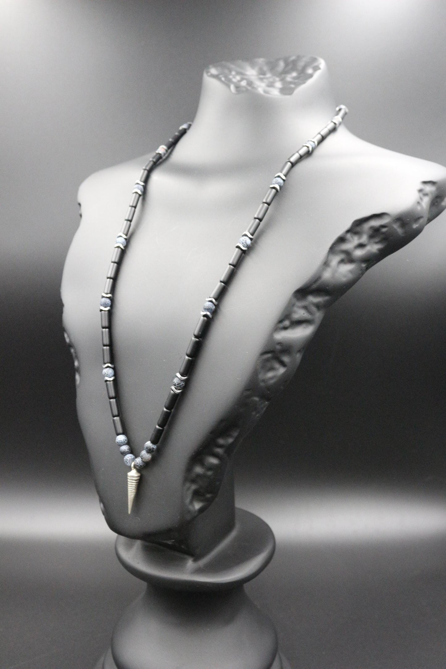 Handmade Necklace with Pendulum – Natural Crab Agate Onyx Stone, Healing Jewelry