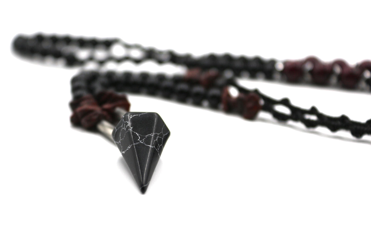 Handmade Obsidian and Red Garnet Necklace with Unique Design