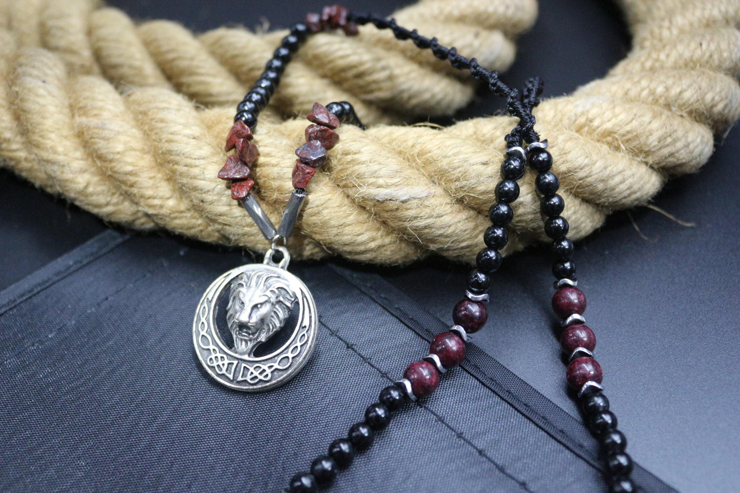 Handmade Lion King Pendant – Custom Design with Jasper & Hematite Natural Stones