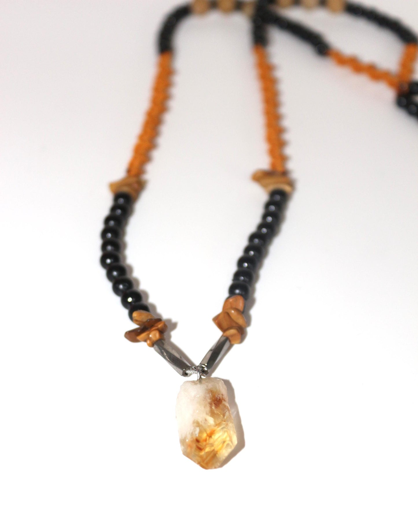 Citrine, Agate and Hand-Woven Necklace - "Sunlight" - Artisan Crafted