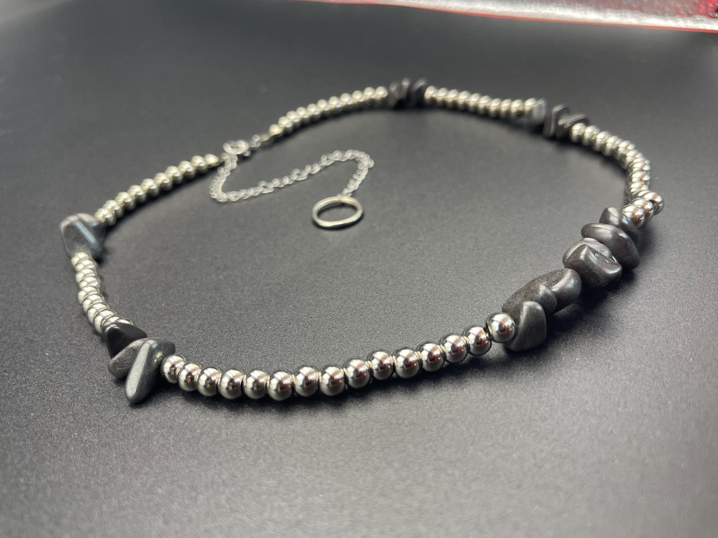 Galactic Hematite & Brass Beaded Necklace – Handcrafted Protection Jewelry