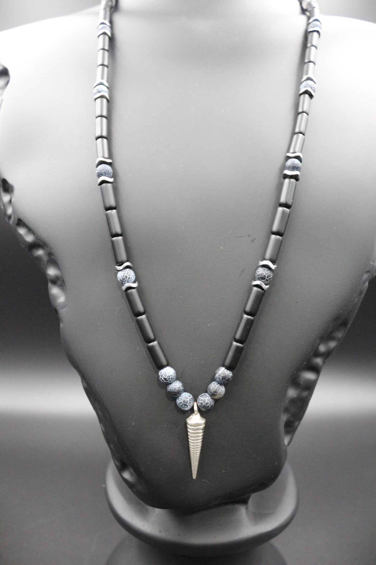 Handmade Necklace with Pendulum – Natural Crab Agate Onyx Stone, Healing Jewelry