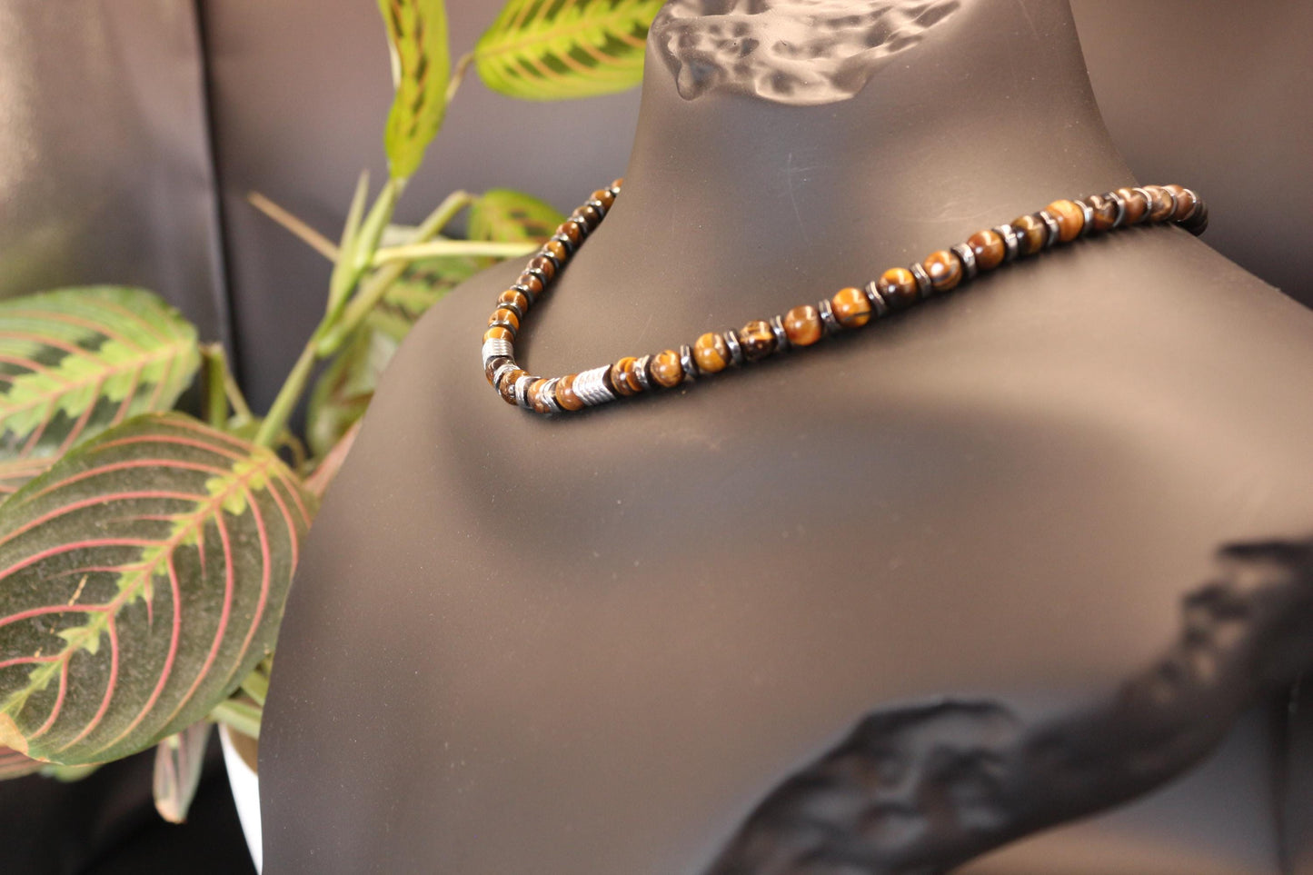 Tiger's Eye, Hematite, and Black Onyx Necklace, Unique Handmade Necklace