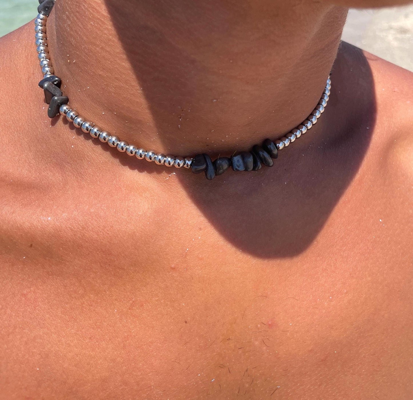 Galactic Hematite & Brass Beaded Necklace – Handcrafted Protection Jewelry