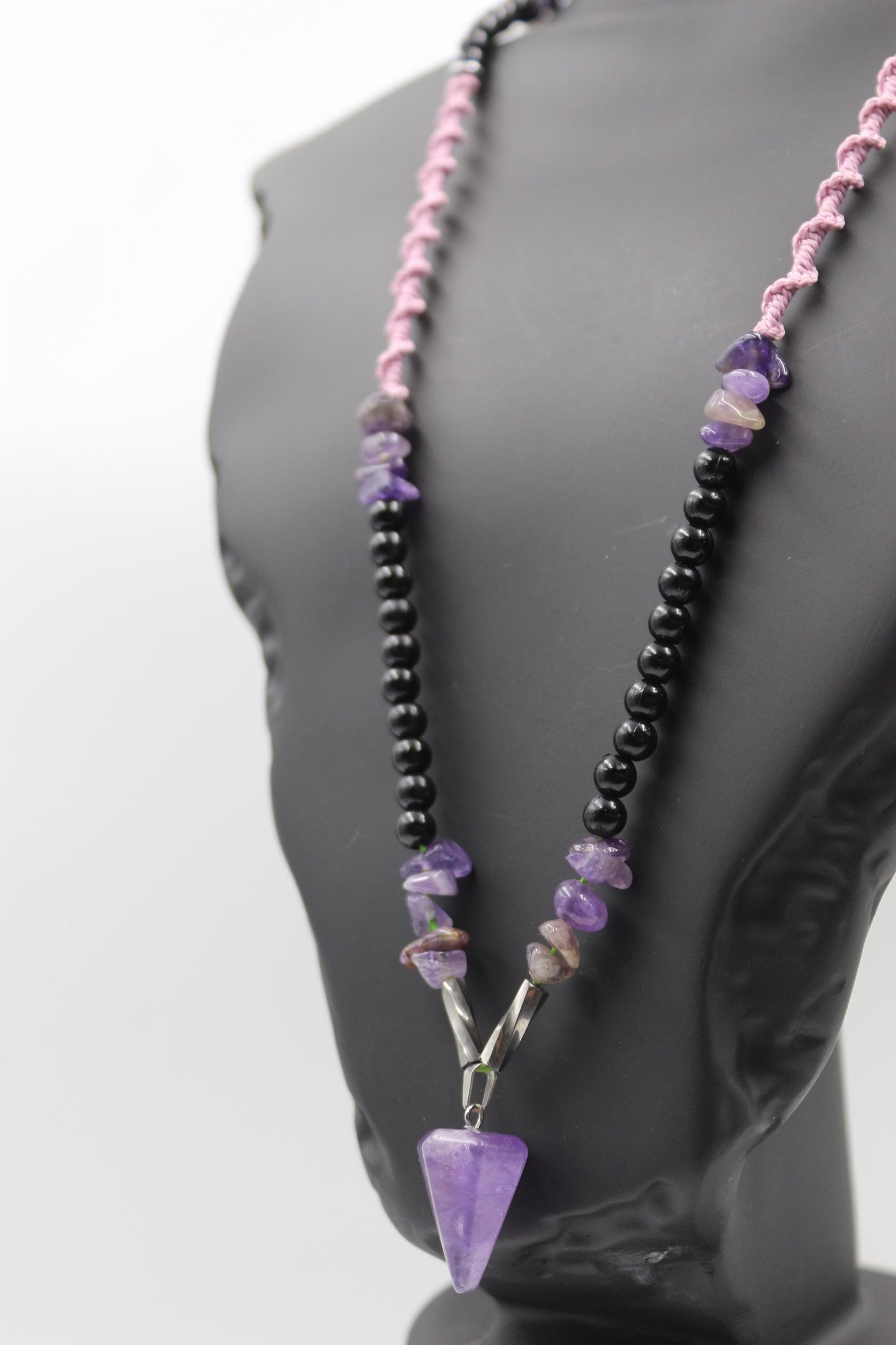 Amethyst - Handmade Necklace, Natural Stones with Exquisite Hand Thread Weaving