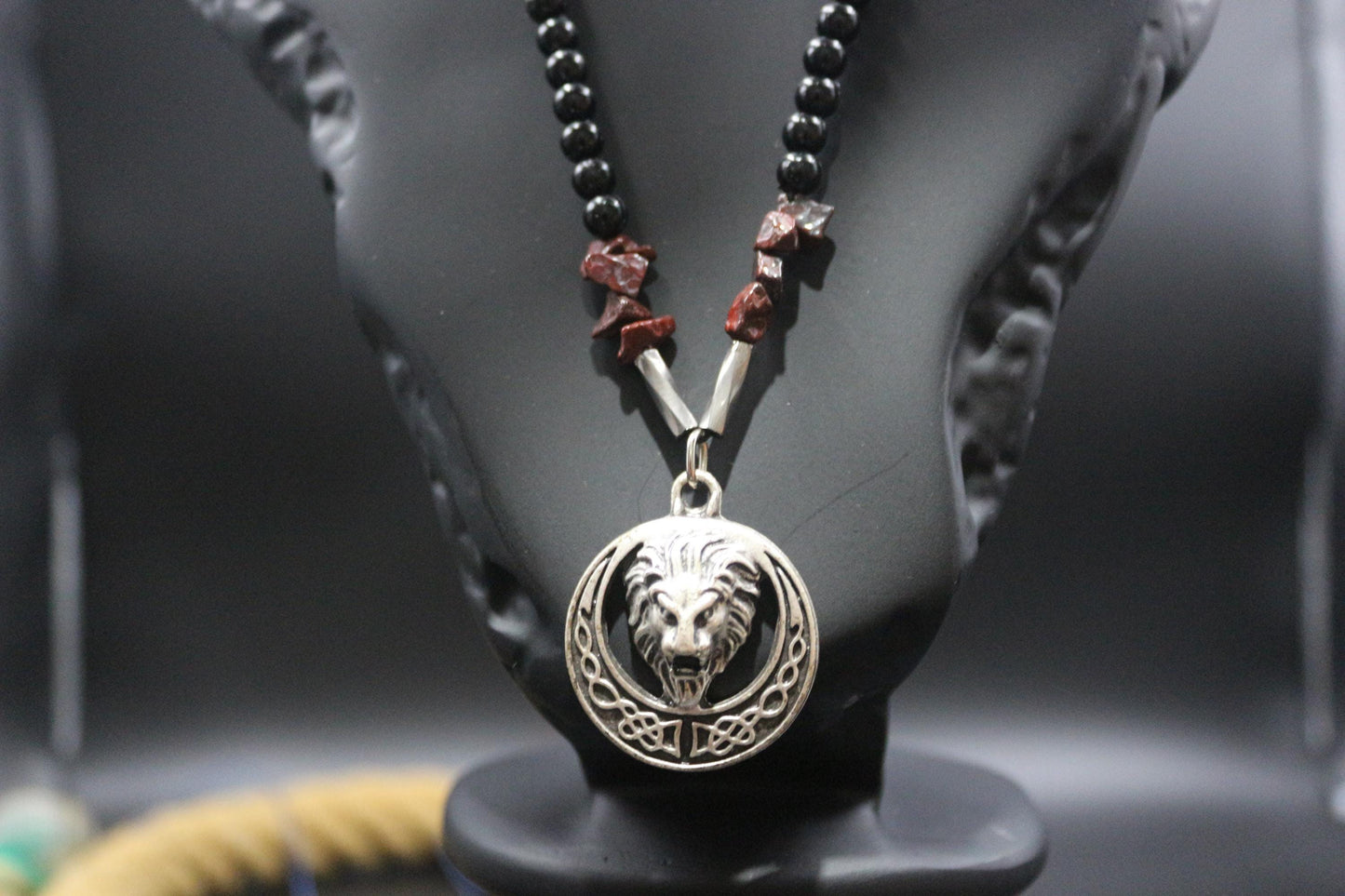 Handmade Lion King Pendant – Custom Design with Jasper & Hematite Natural Stones