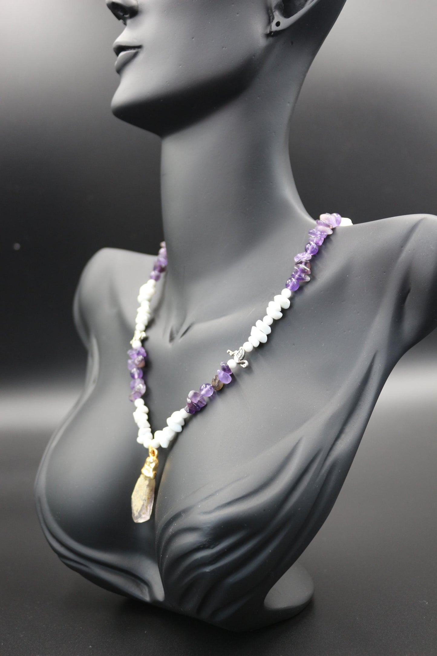 Luxury Women's Necklace | Natural Amethyst & White Agate | Handmade Elegant Jewelry