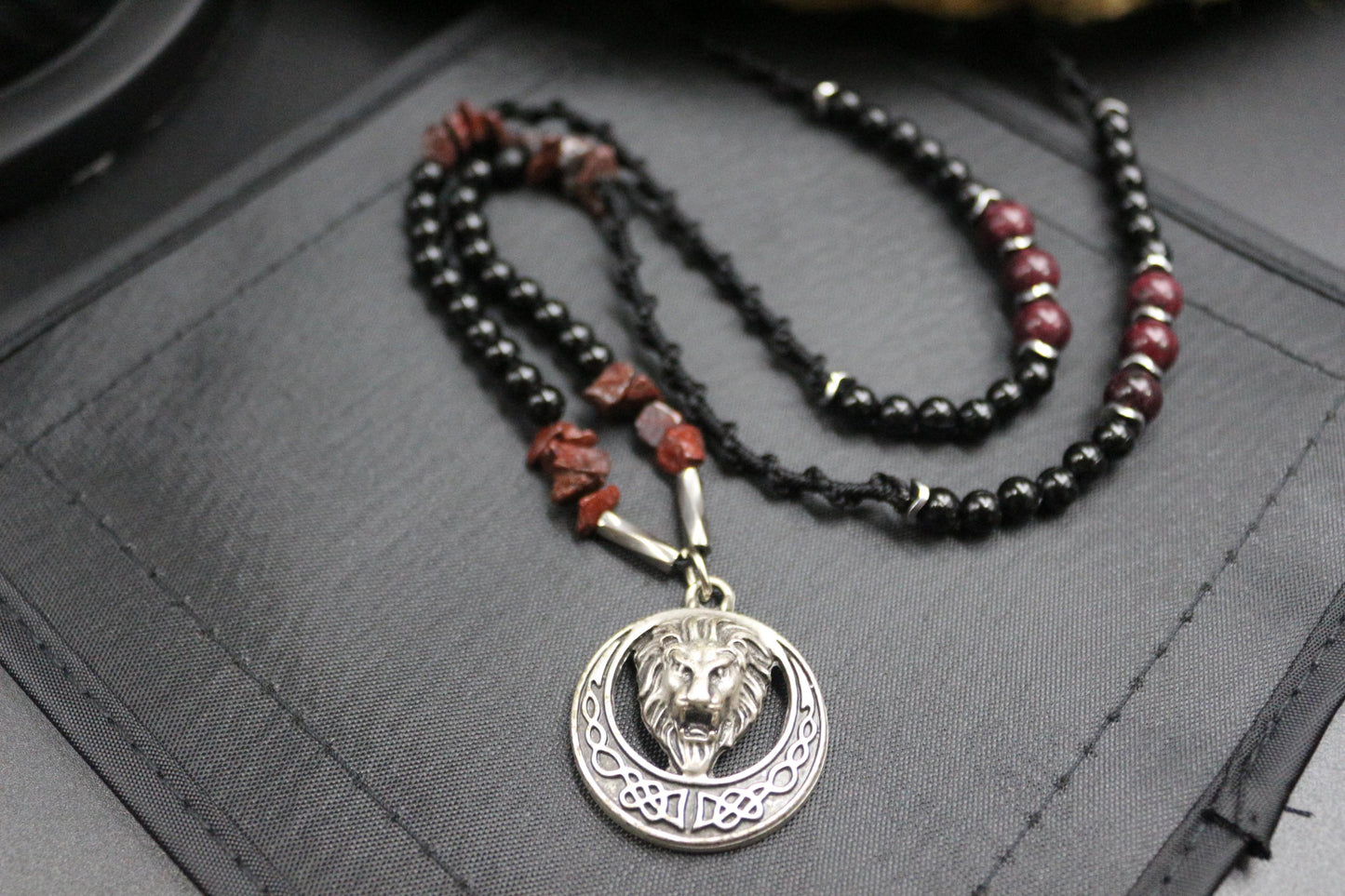 Handmade Lion King Pendant – Custom Design with Jasper & Hematite Natural Stones