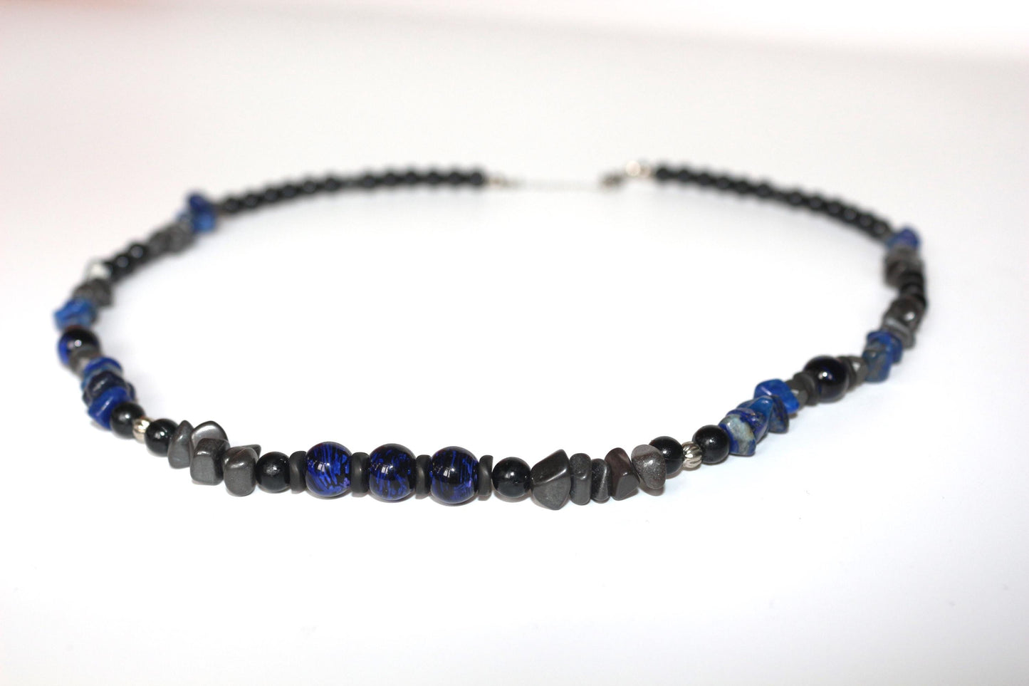 Handcrafted Lapis Lazuli & Hematite Necklace - Original Design, Natural Stones