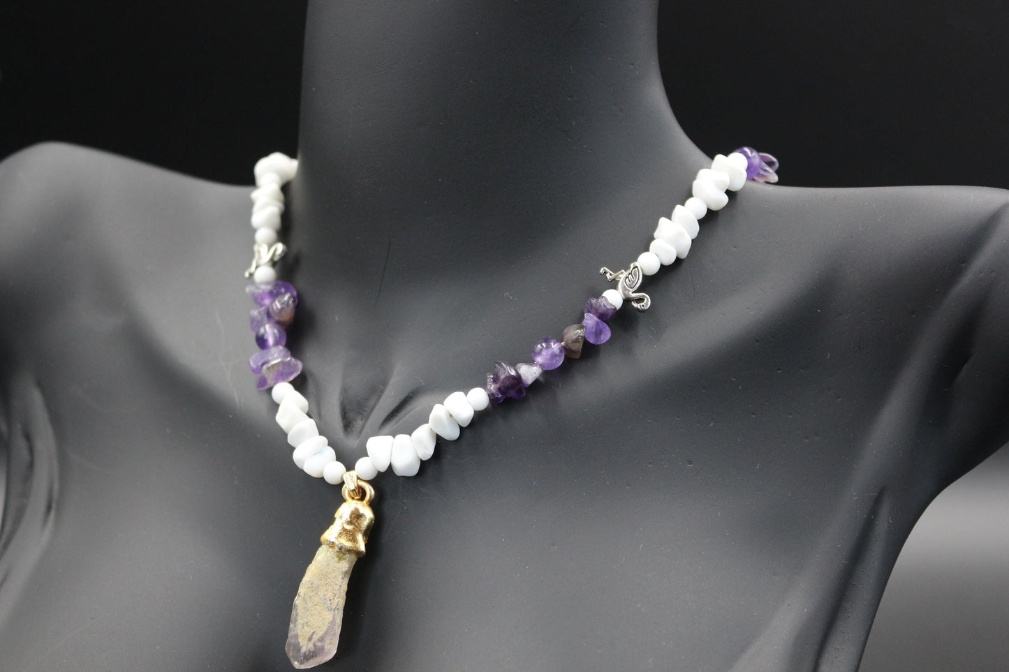 Luxury Women's Necklace | Natural Amethyst & White Agate | Handmade Elegant Jewelry