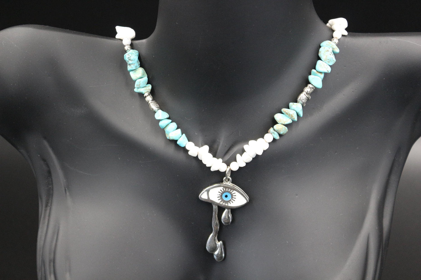 Handmade Turquoise & Howlite Necklace – Eye Protection Amulet, Boho Spiritual Jewelry