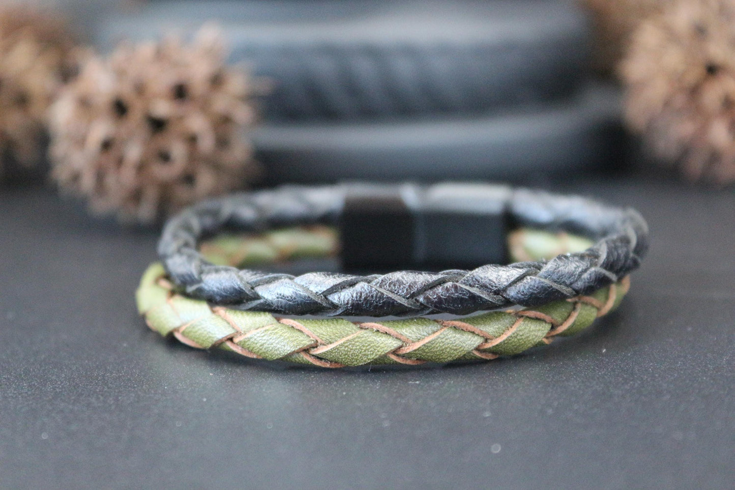 Handmade from Genuine Leather in Casual Style Bracelet Double Braid
