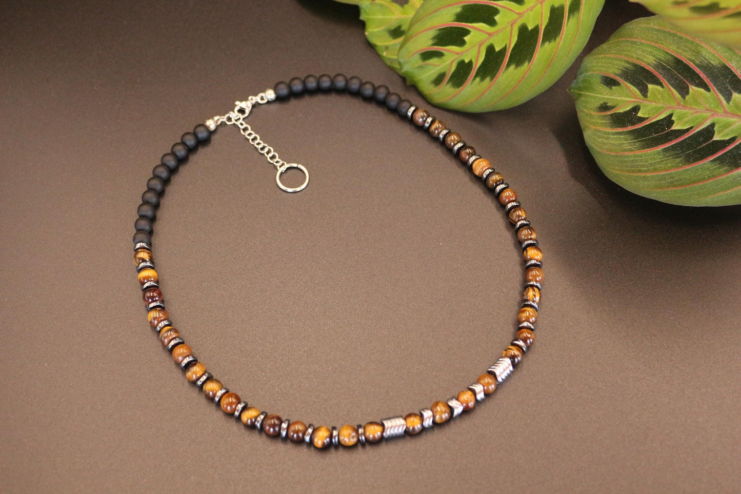 Tiger's Eye, Hematite, and Black Onyx Necklace, Unique Handmade Necklace