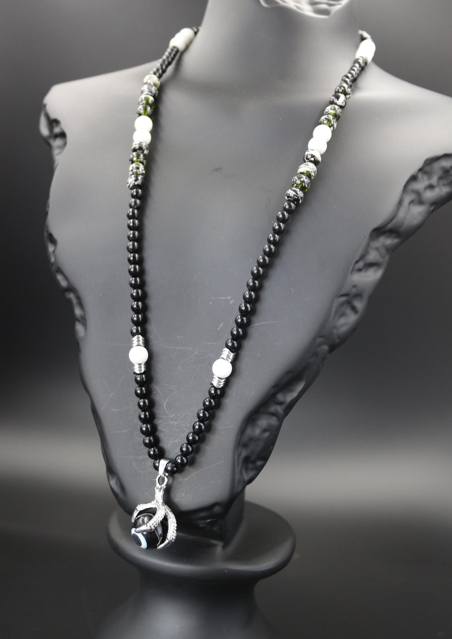 Black Agate Necklace - Handmade, Natural Stone in Eagle Claw