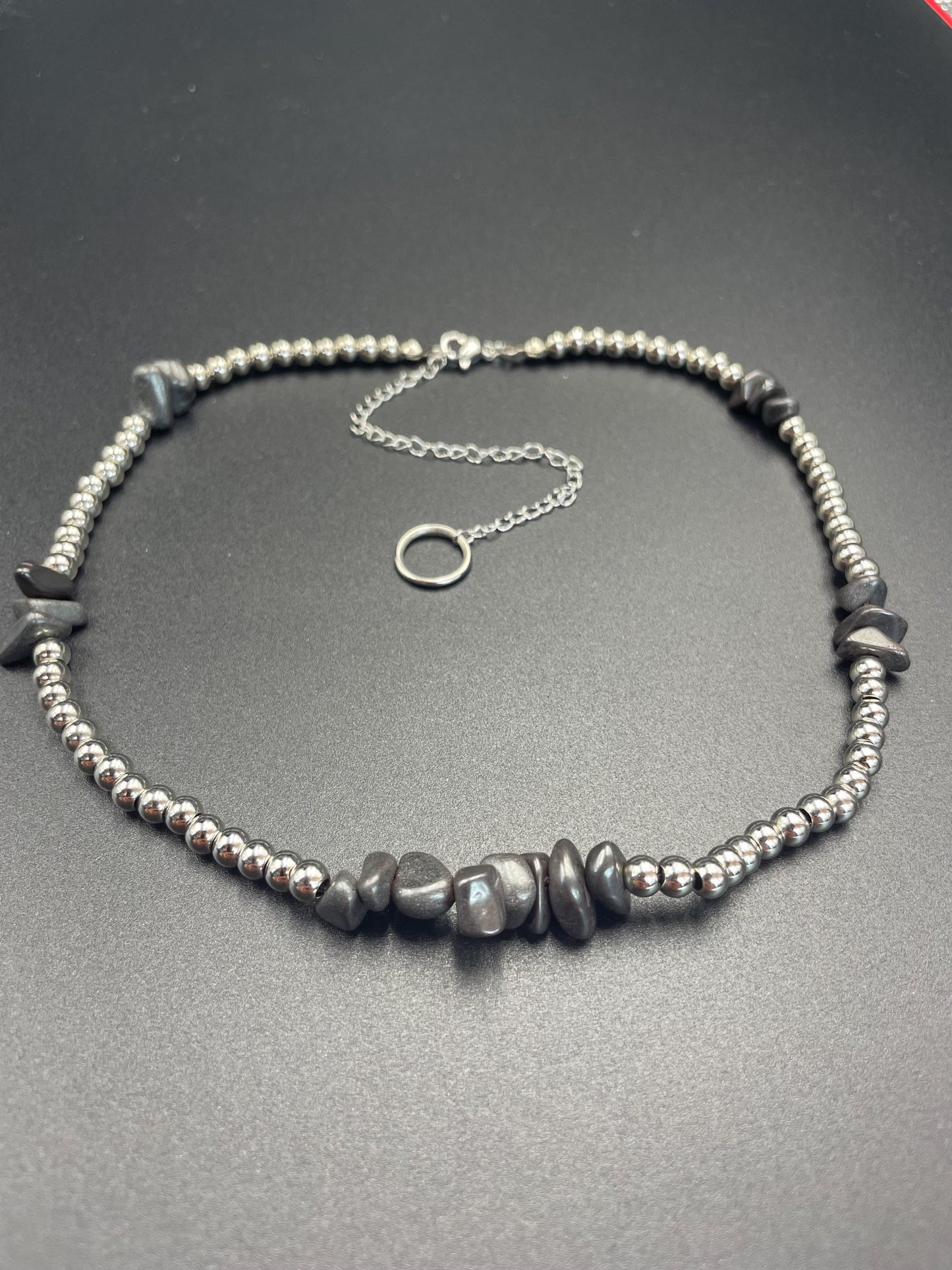 Galactic Hematite & Brass Beaded Necklace – Handcrafted Protection Jewelry