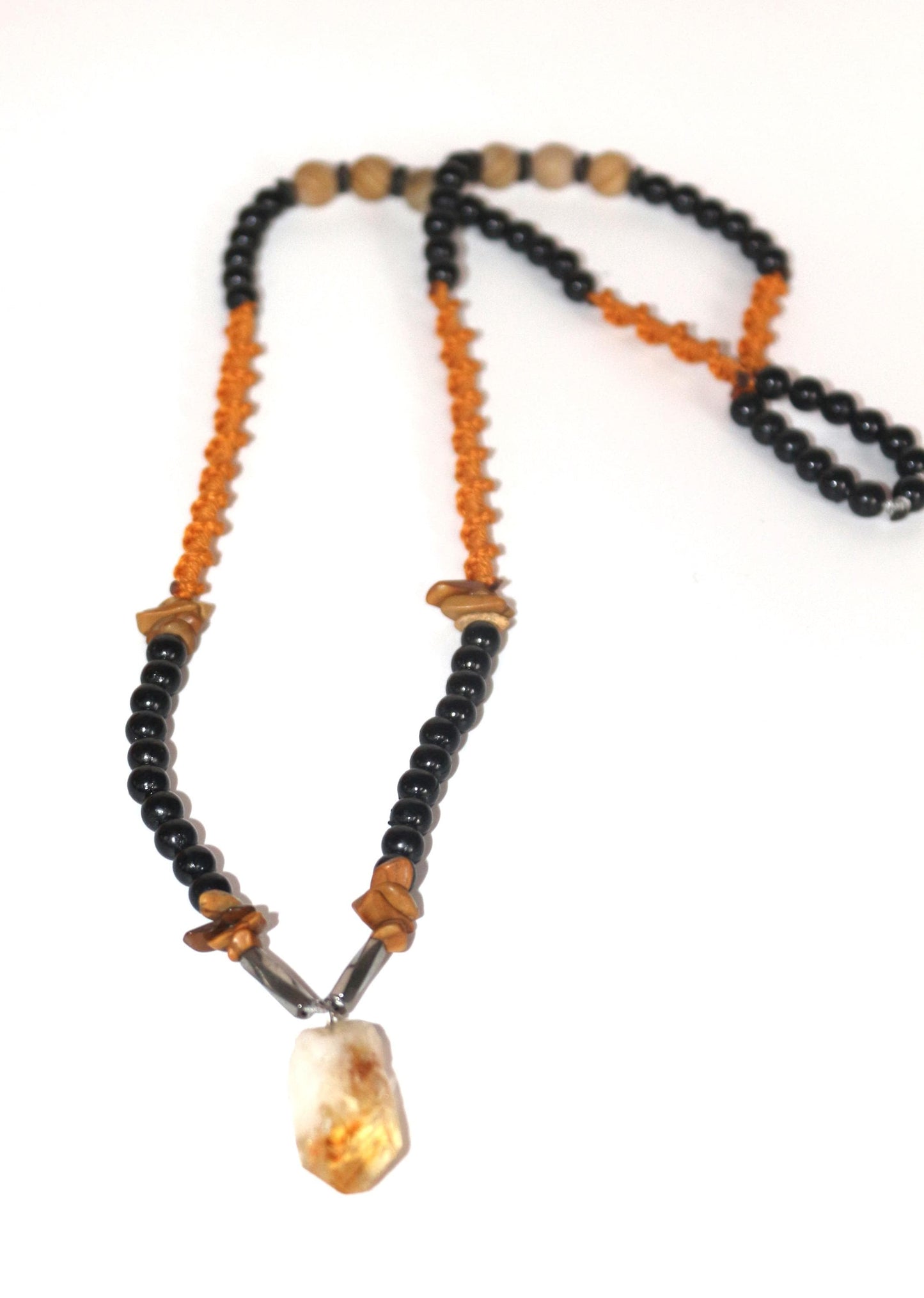 Citrine, Agate and Hand-Woven Necklace - "Sunlight" - Artisan Crafted
