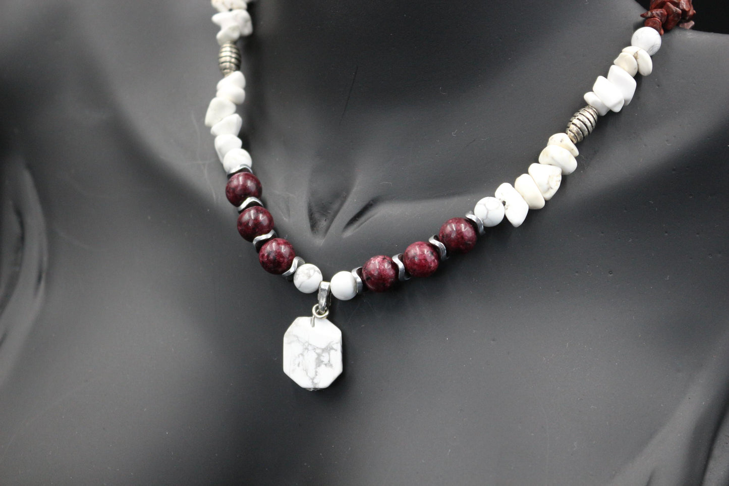 Handmade Howlite and Red Agate Necklace