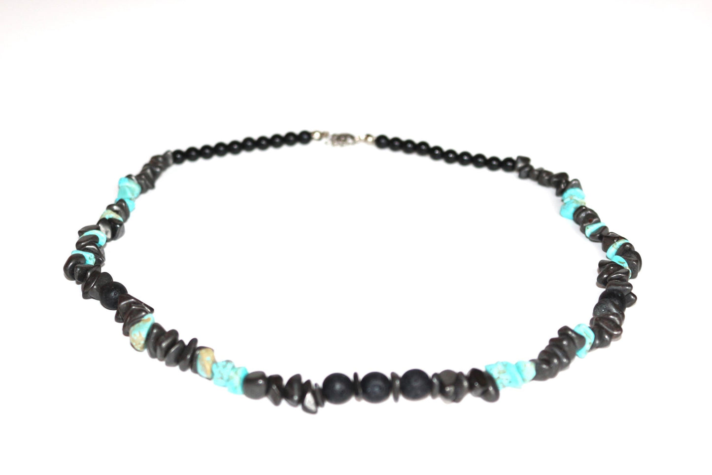 Handmade Lava Stone, Obsidian and Turquoise Necklace