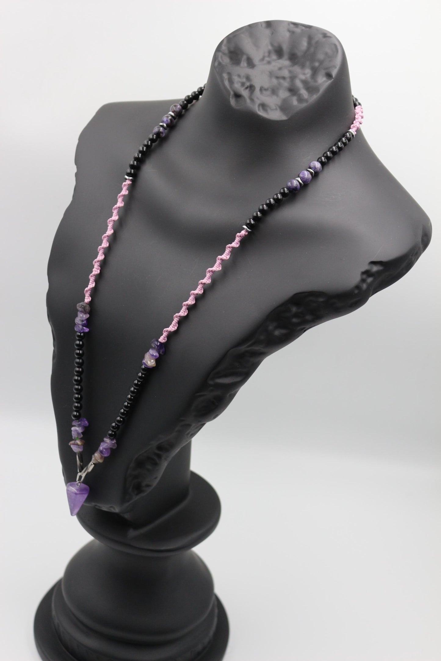 Amethyst - Handmade Necklace, Natural Stones with Exquisite Hand Thread Weaving