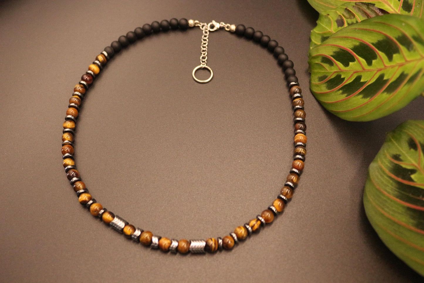 Tiger's Eye, Hematite, and Black Onyx Necklace, Unique Handmade Necklace