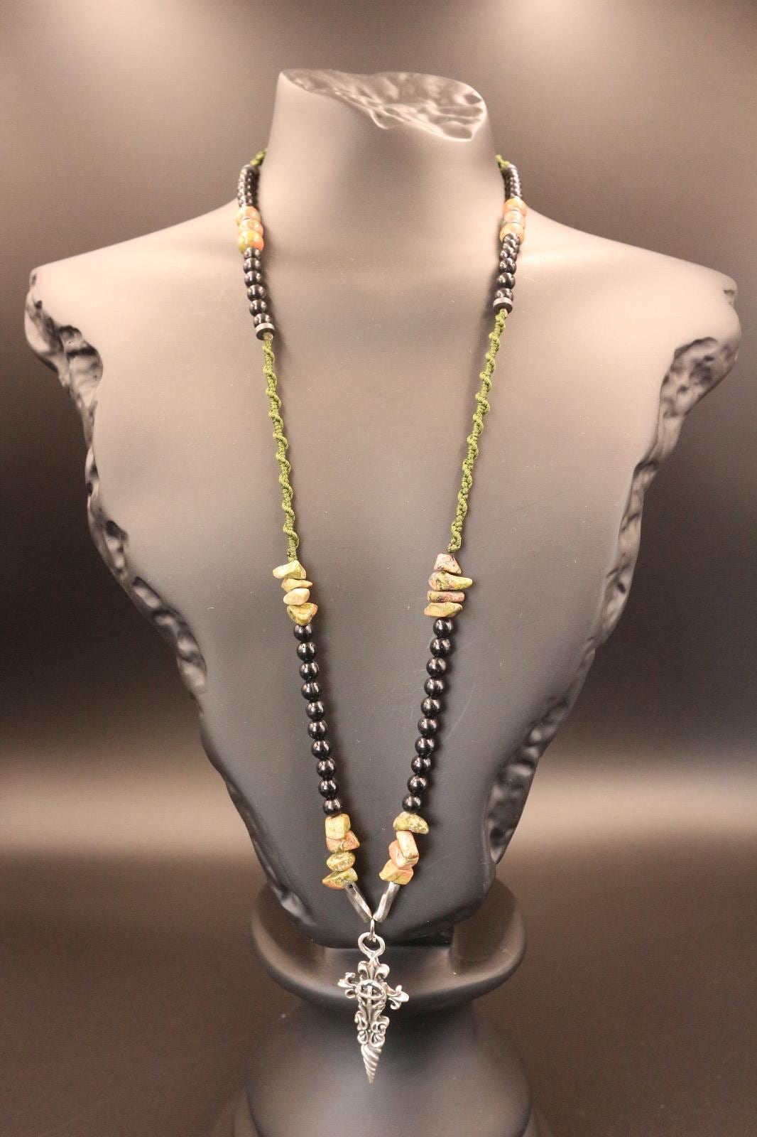 Handmade Unakite Natural Stone Men's Necklace – Special Design, Casual Style, Unique Collection