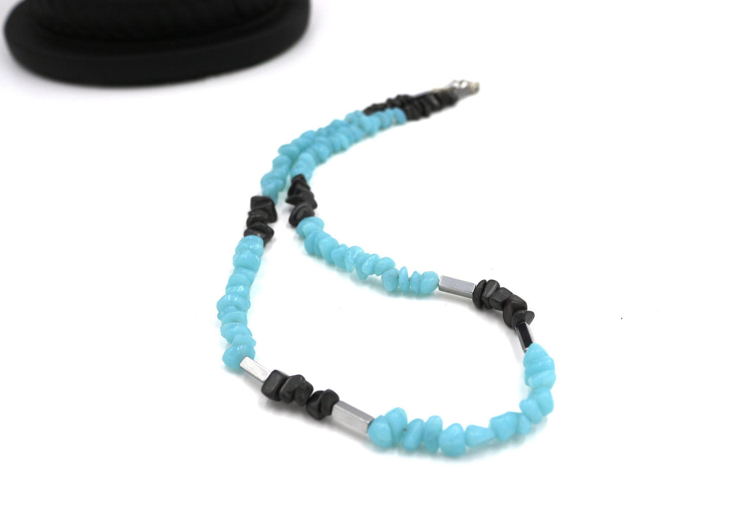 Handmade Aquamarine and Hematite Necklace – Stylish Natural Stone Design, Unisex