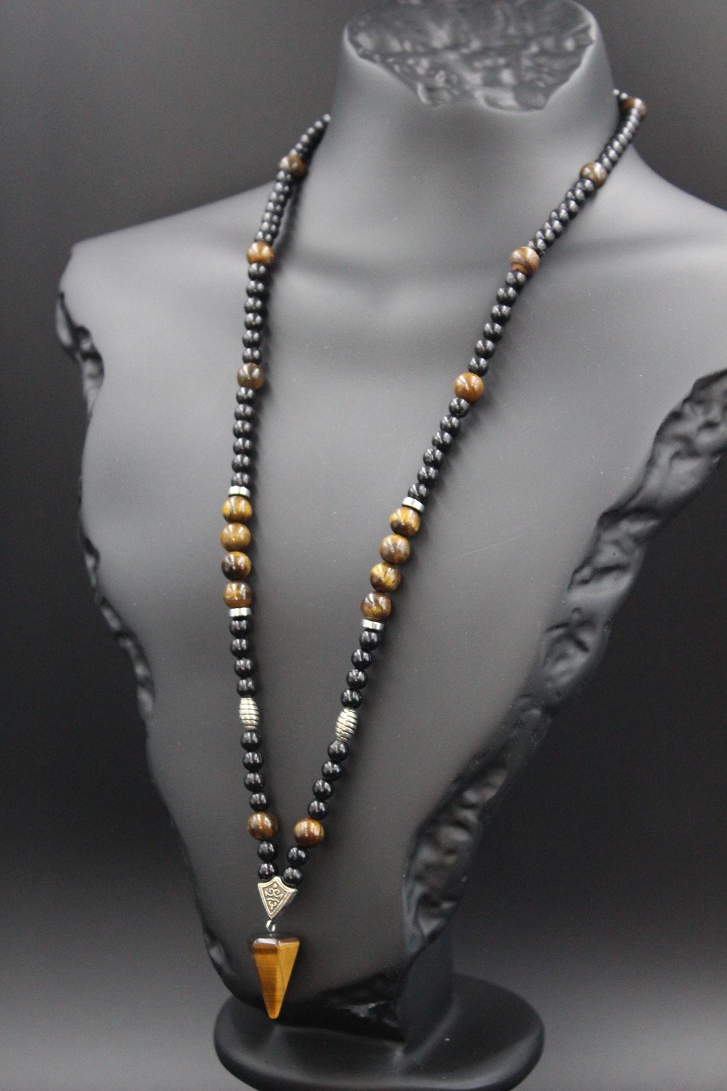 Handmade Tiger's Eye Necklace: Triangle Pendant, Boho Spiritual Jewelry