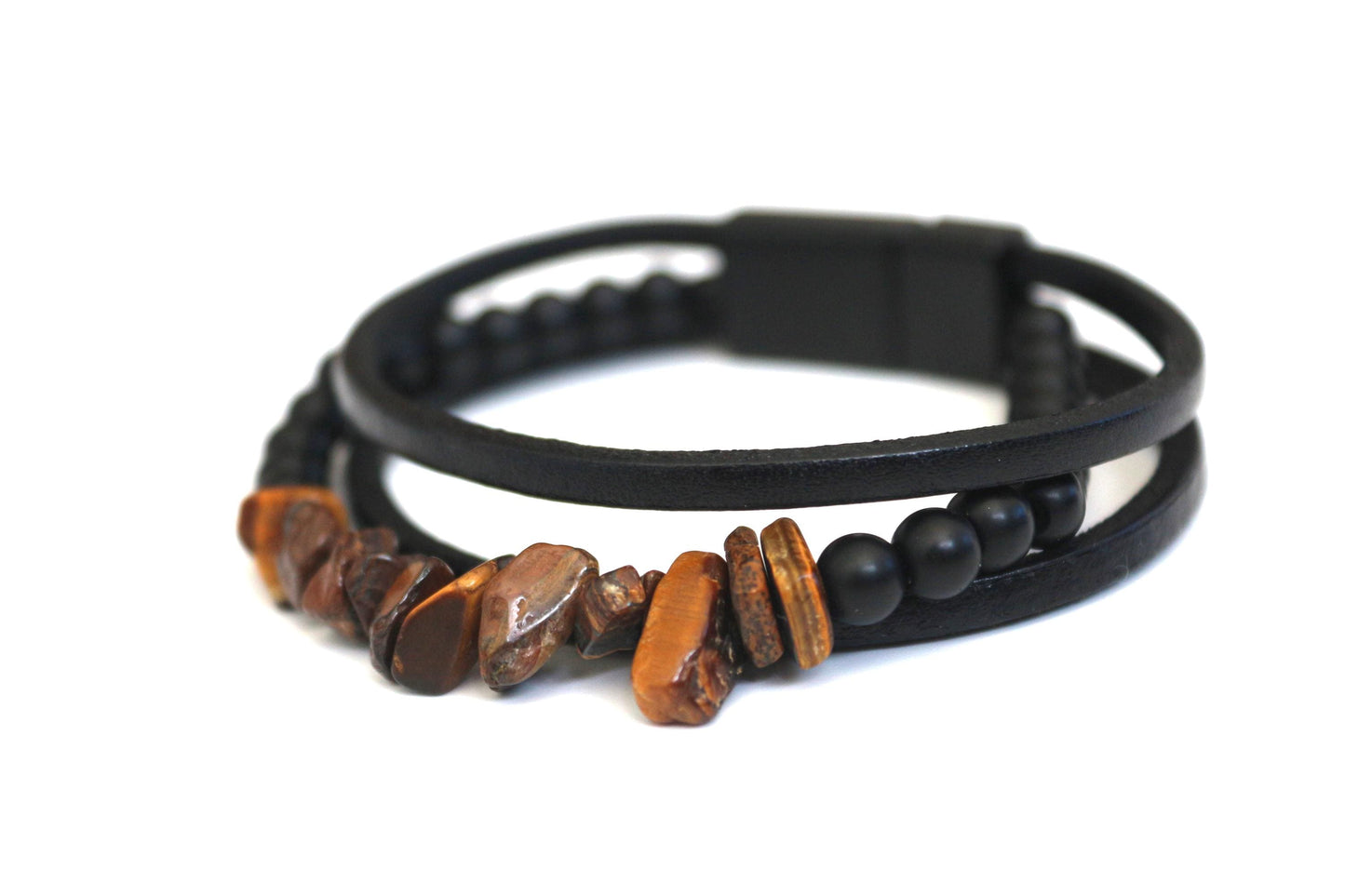 Handmade with Tiger's Eye, Onyx, and Genuine Leather