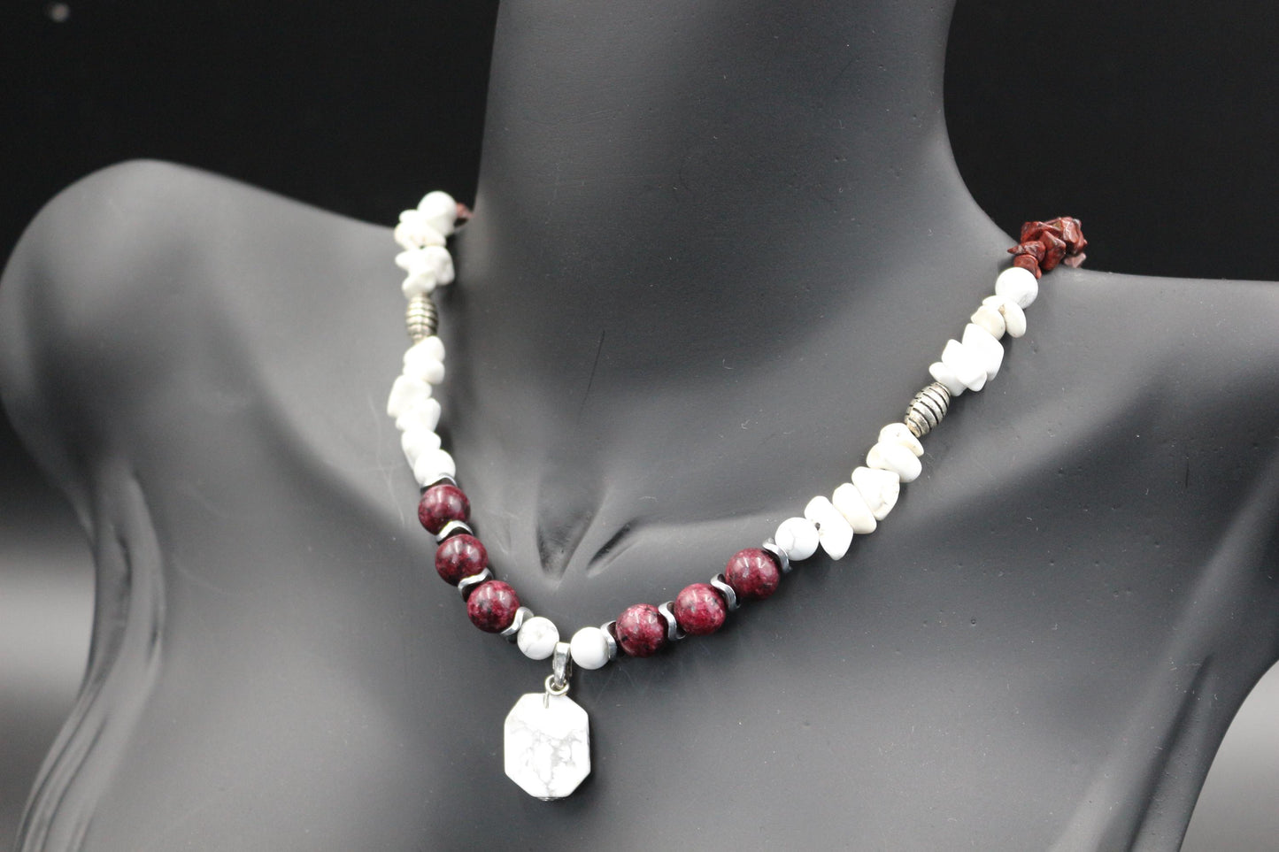 Handmade Howlite and Red Agate Necklace