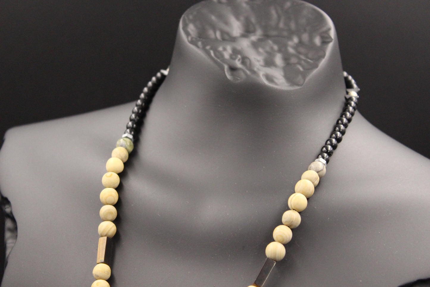 Handmade Tiger's Eye and Petrified Wood Necklace – Natural Stone, Unisex, Modern Design