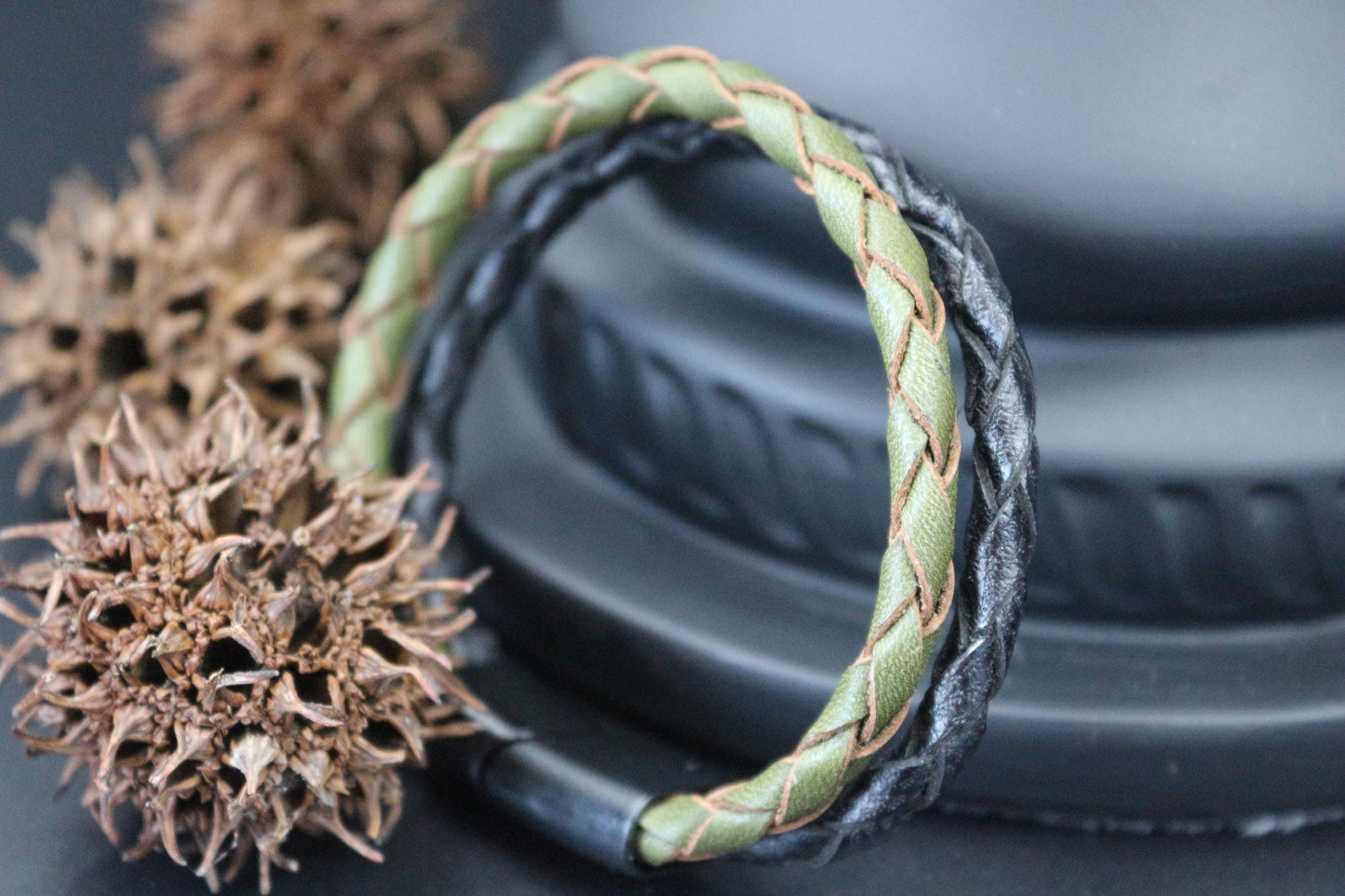 Handmade from Genuine Leather in Casual Style Bracelet Double Braid