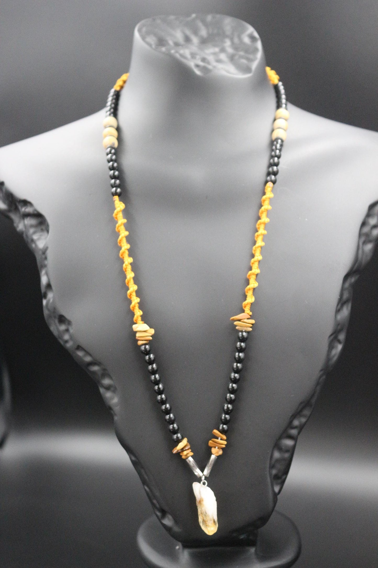 Citrine, Agate and Hand-Woven Necklace - "Sunlight" - Artisan Crafted