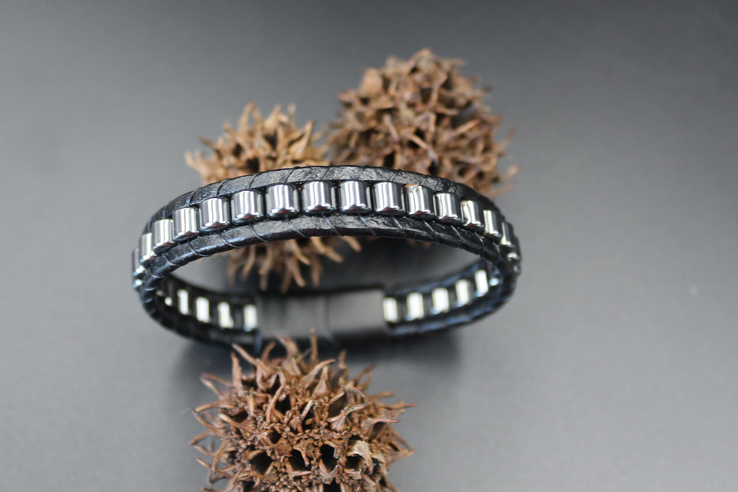 Hematite and Genuine Leather - "Strength and Style" Bracelet